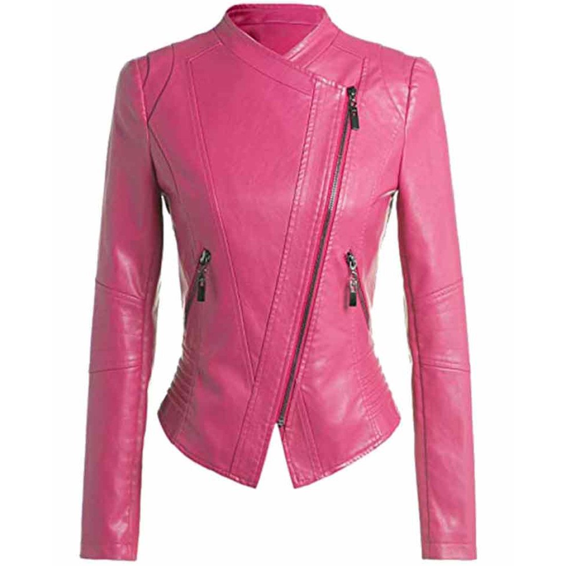 Women S Biker Slim Fit Style Hot Pink Leather Jacket